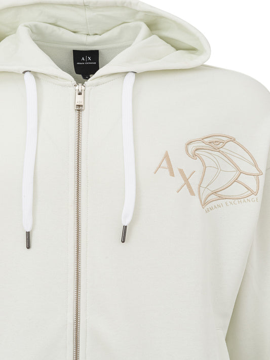 Armani Exchange Elegant White Wool Hooded Cardigan