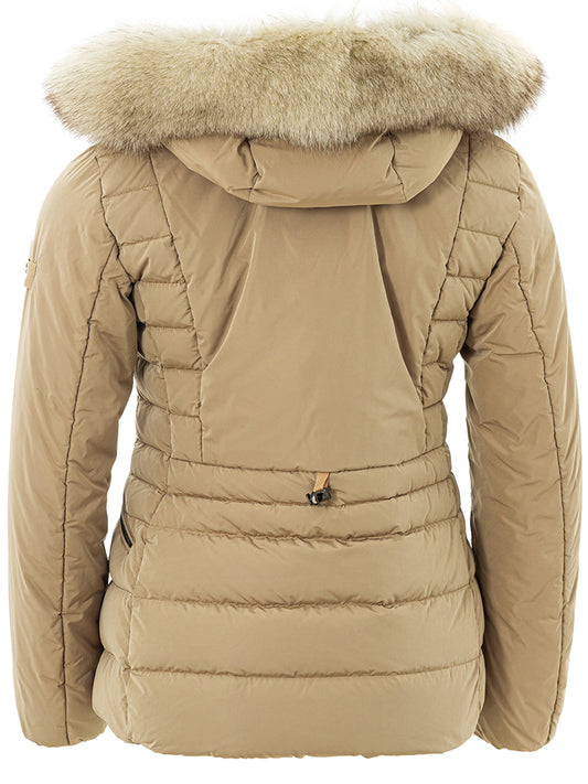 Peuterey Beige Quilted Fur-Collar Jacket