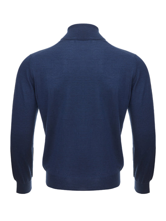 Gran Sasso Elegant Cashmere & Silk Blue Turtleneck