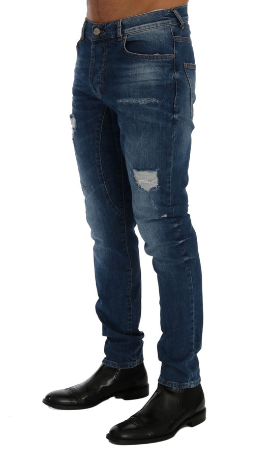 Frankie Morello Blue Wash Torn Dundee Slim Fit Jeans