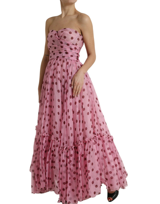 Dolce & Gabbana Pink Polka Dots A-line Strapless Gown Dress