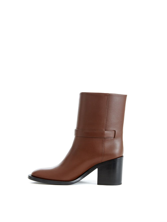 Burberry Chic Brown Leather Ankle Boots with Buckle Detail
