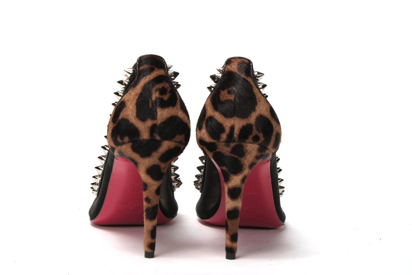 Christian Louboutin Brown Silver Leopard Nappa And Mesh Studded High Heels Pumps