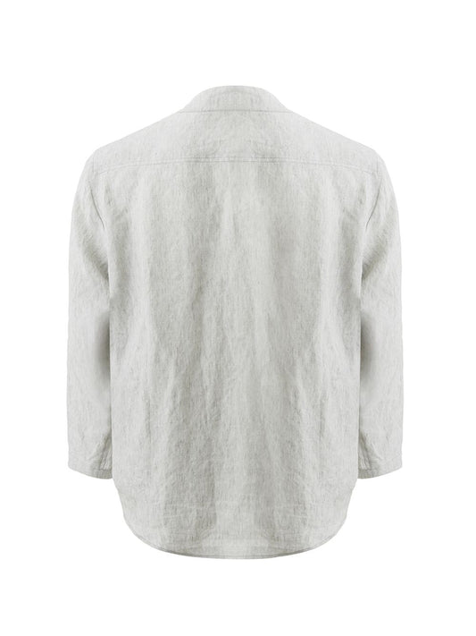 Emporio Armani Chic Grey Linen V-Neck Overshirt