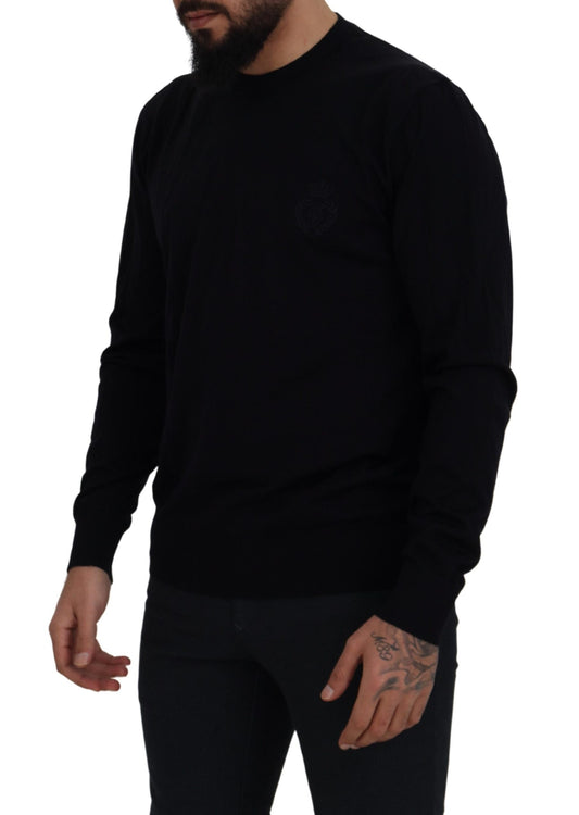 Dolce & Gabbana Black Virgin Wool Crewneck Pullover Sweater
