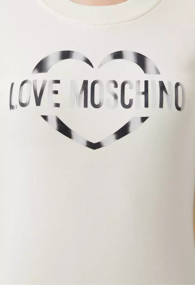 Love Moschino Chic White Cotton Blend Dress with Logo Accent