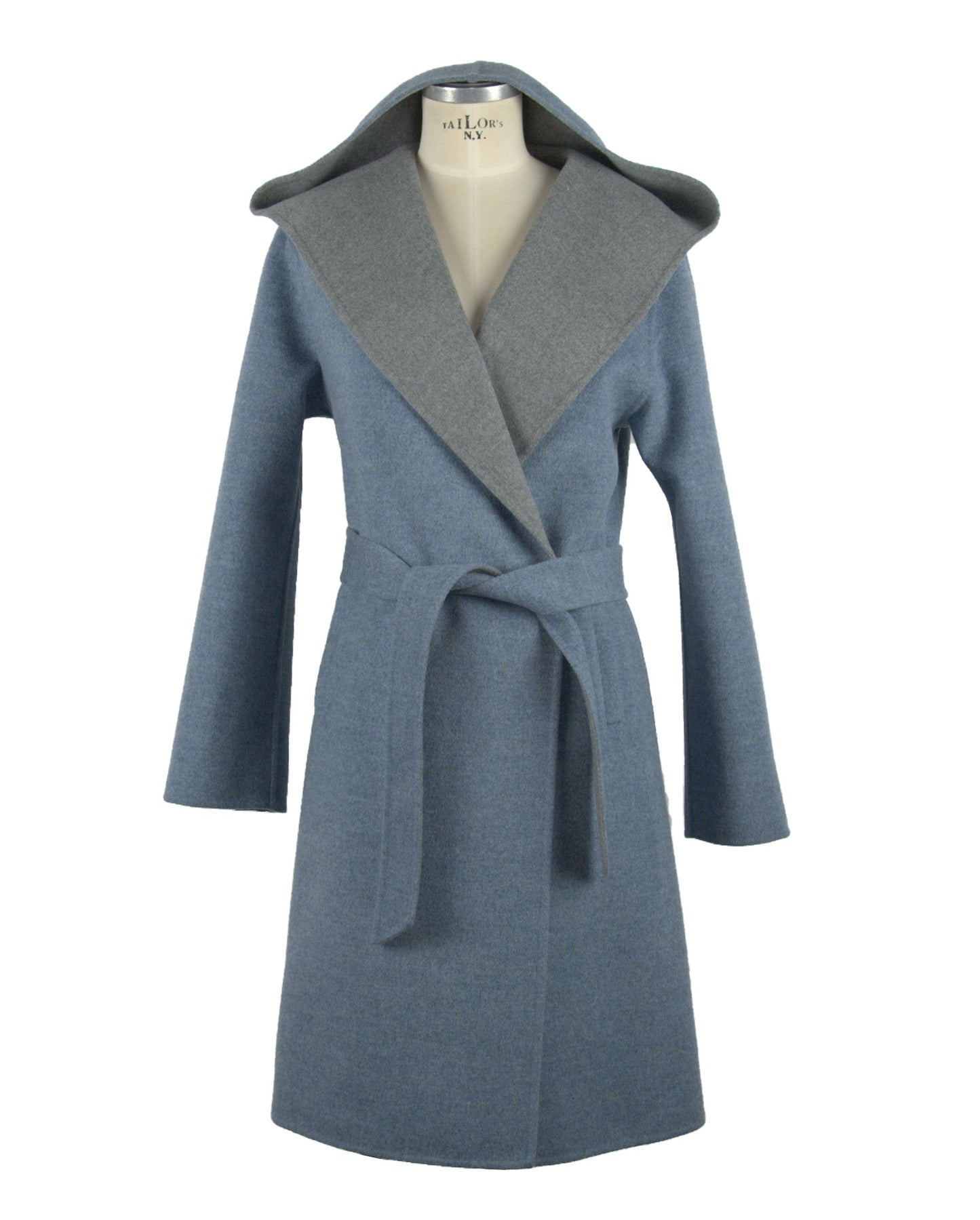 Made in Italy Italian Elegance Two-Tone Wool Coat with Hood