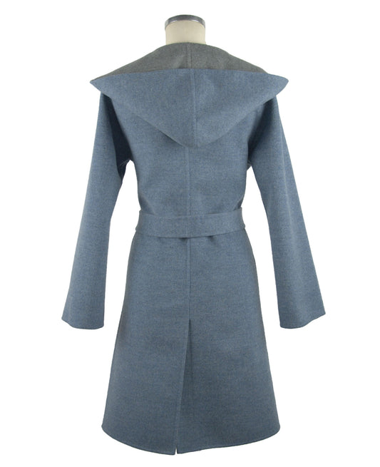 Made in Italy Italian Elegance Two-Tone Wool Coat with Hood