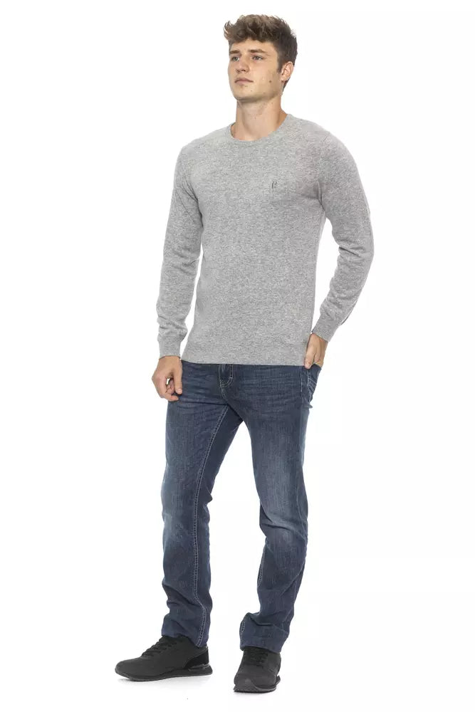 Conte of Florence Elegant Silver Crew Neck Men's Sweater