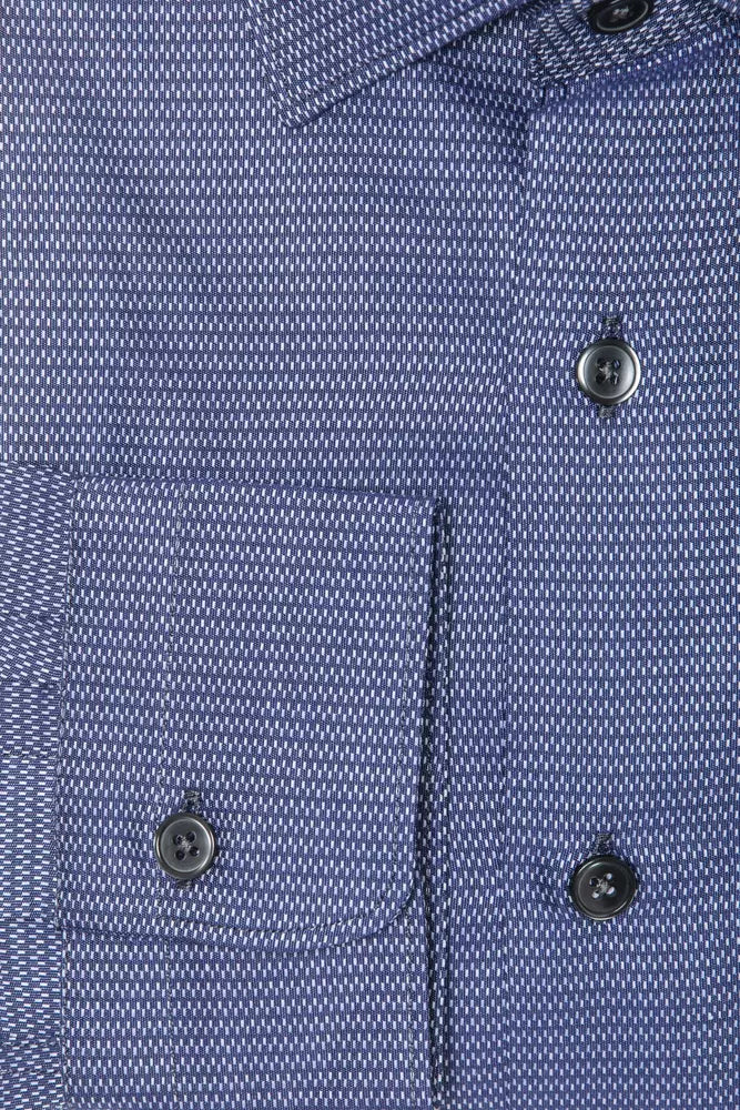 Robert Friedman Elegant Blue Cotton Slim Collar Shirt