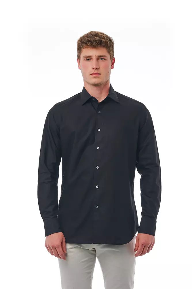 Bagutta Elegant Black Cotton Italian Collar Shirt