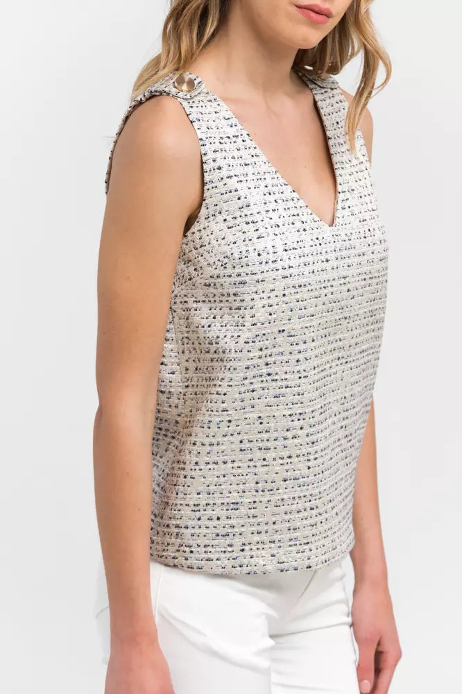 Trussardi Elegant V-Neck Jacquard Top in Beige