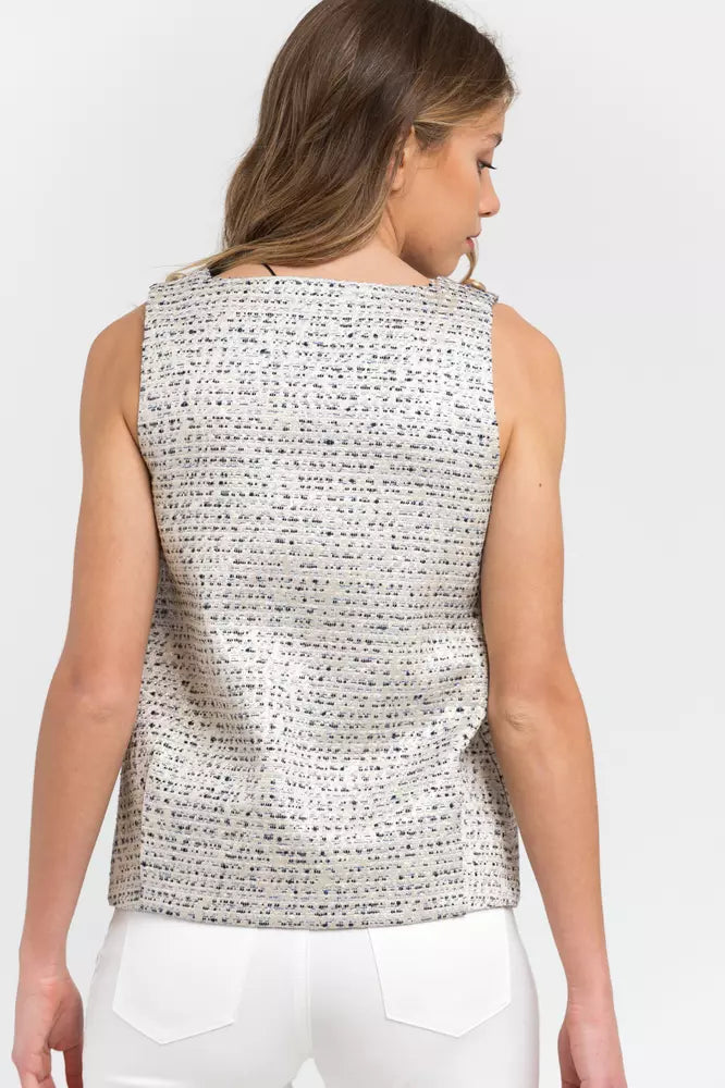Trussardi Elegant V-Neck Jacquard Top in Beige