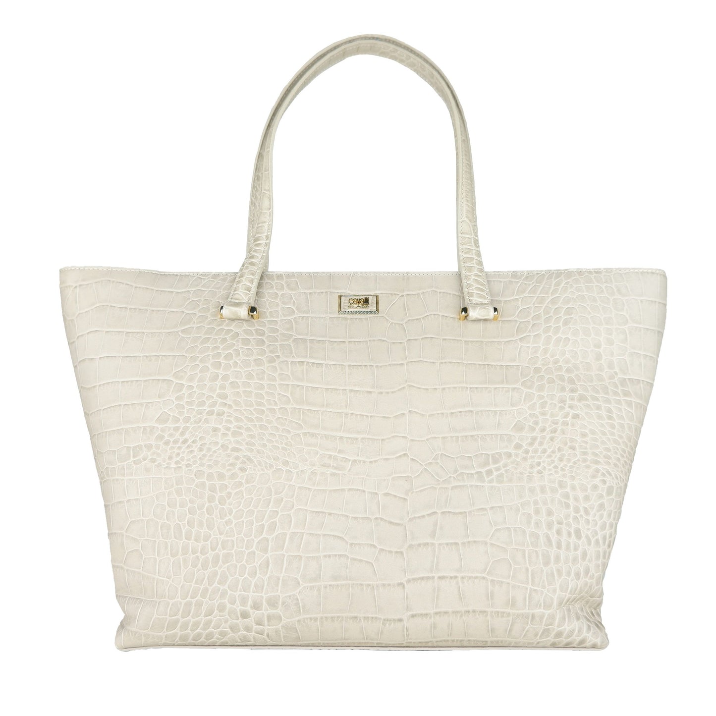 Cavalli Class Chic White Calfskin Leather Handbag