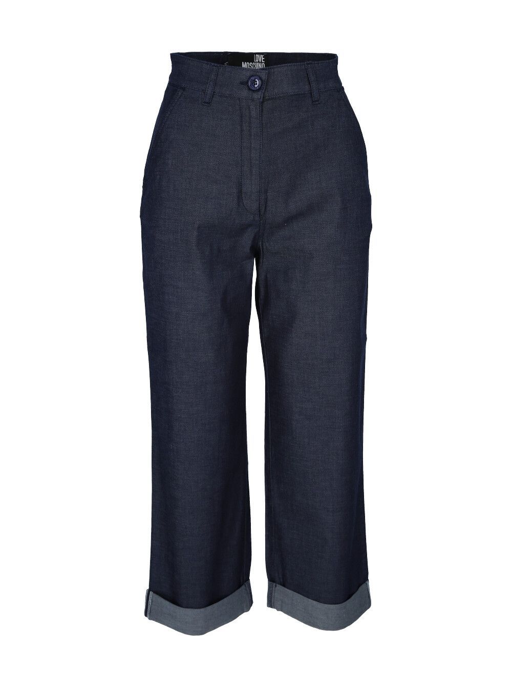 Love Moschino Chic Blue Cotton Trousers with Turn-Up Cuff