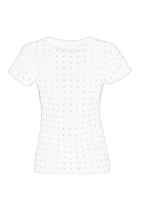 Imperfect Chic White Cotton Tee with Brass Accents