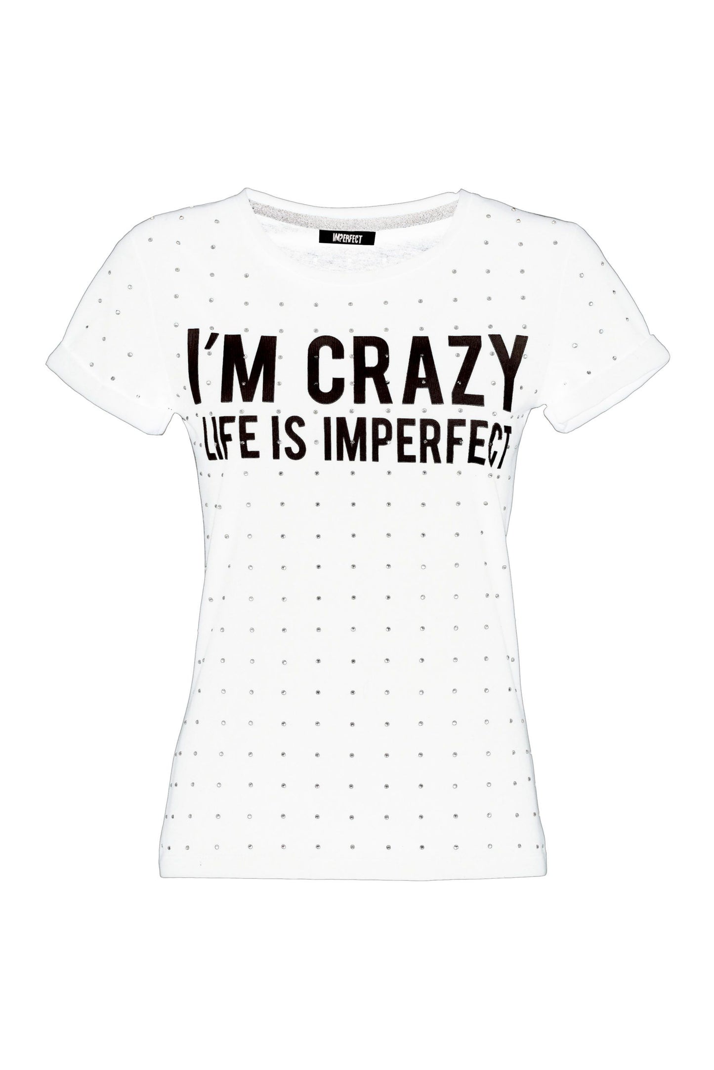 Imperfect Chic White Cotton Tee with Brass Accents