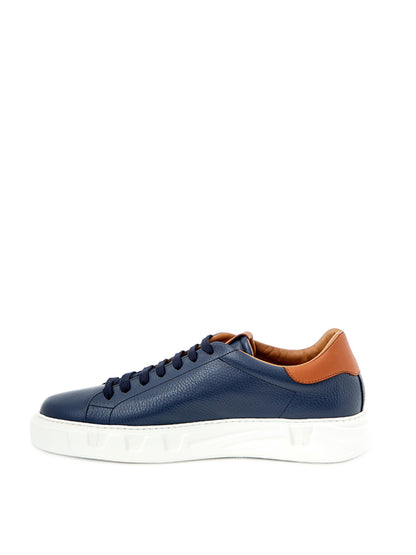 Roberto Cavalli Elegant Blue Leather Sneakers with Gold Accents