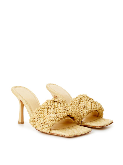 Bottega Veneta Elegant Beige Raffia Heeled Sandal Mules