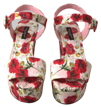 Dolce & Gabbana Floral Ankle Strap Wedge Sandals