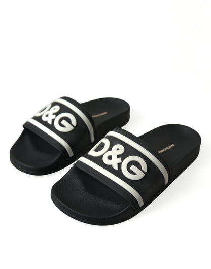 Dolce & Gabbana Black Rubber Beachwear Slippers Sandals Shoes