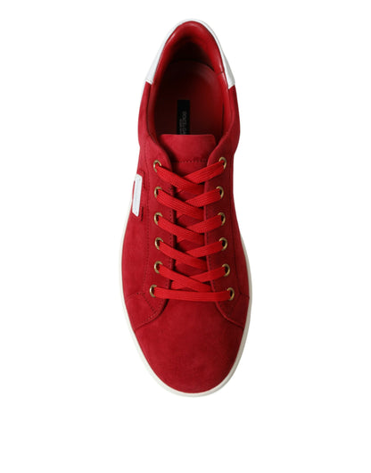Dolce & Gabbana Red Suede Leather Low Top Sneakers Shoes