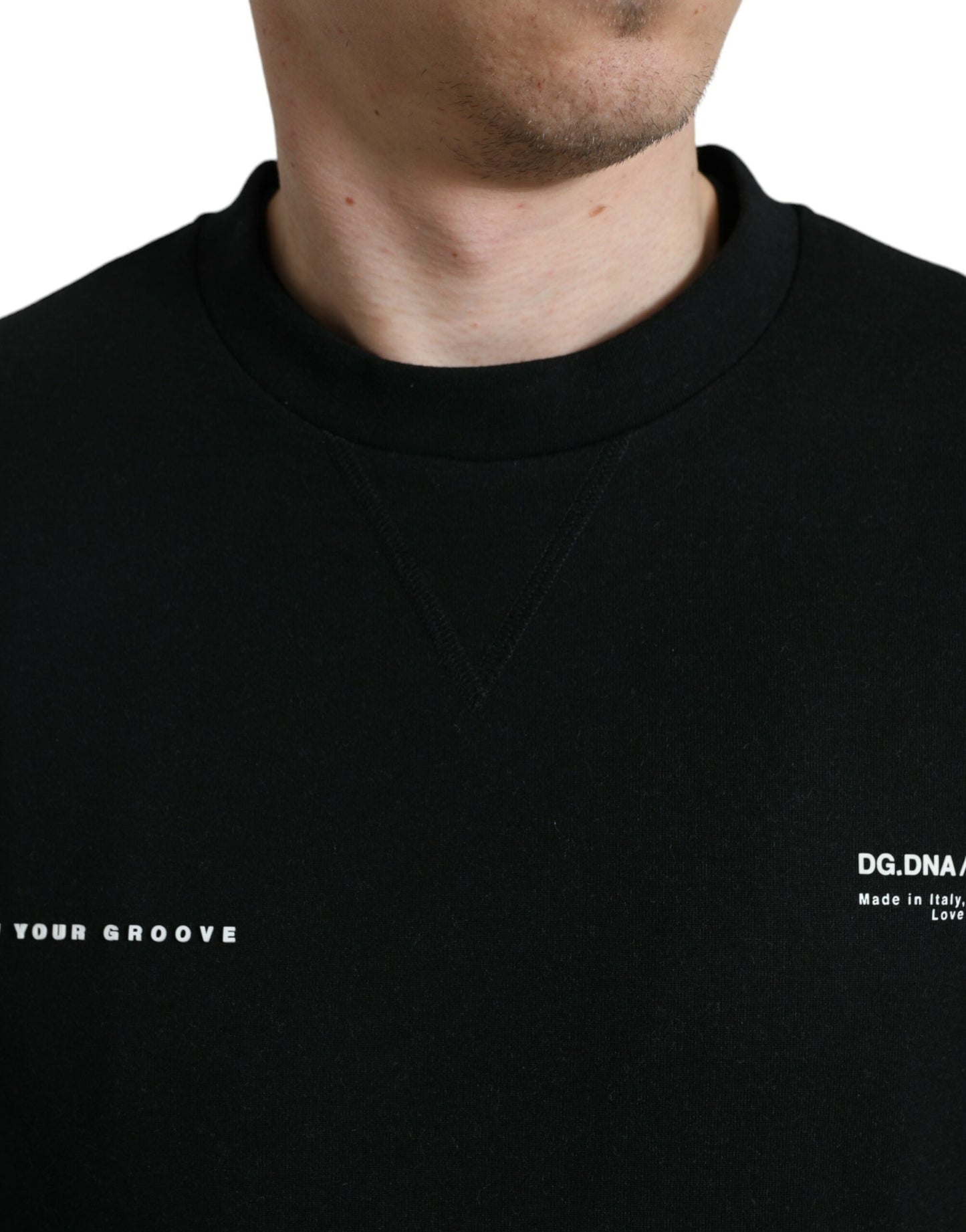 Dolce & Gabbana Black Cotton Blend Logo Pullover Sweater