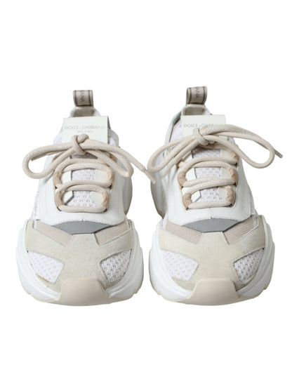 Dolce & Gabbana Beige White Daymaster Low Top Leather Sneakers Shoes