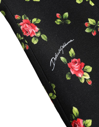 Dolce & Gabbana Black Rose Print Turtle Neck Blouse Top