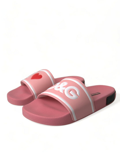 Dolce & Gabbana Pink Leather Slides Beachwear Flats Shoes