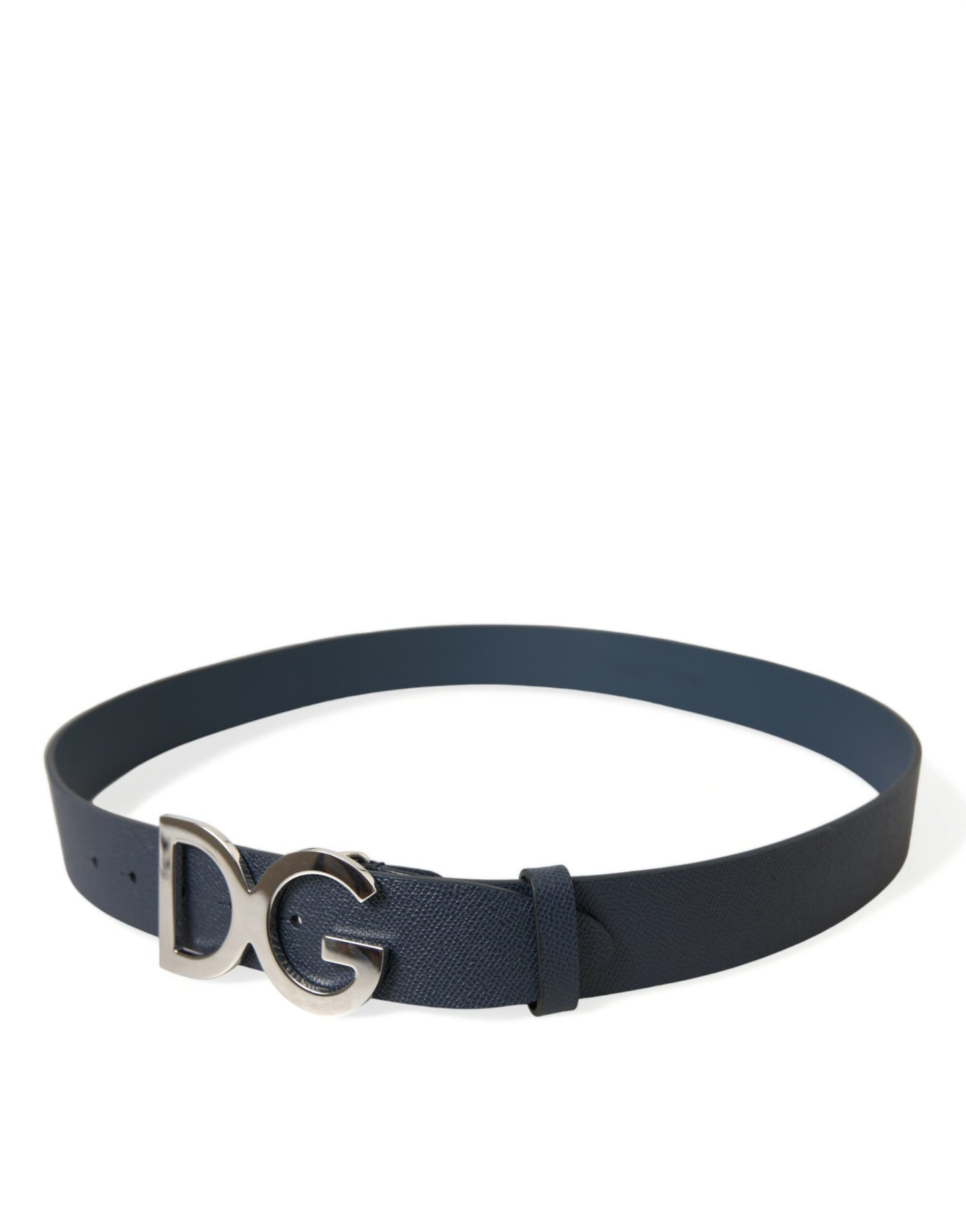 Dolce & Gabbana Blue Leather Silver Logo Metal Buckle Belt