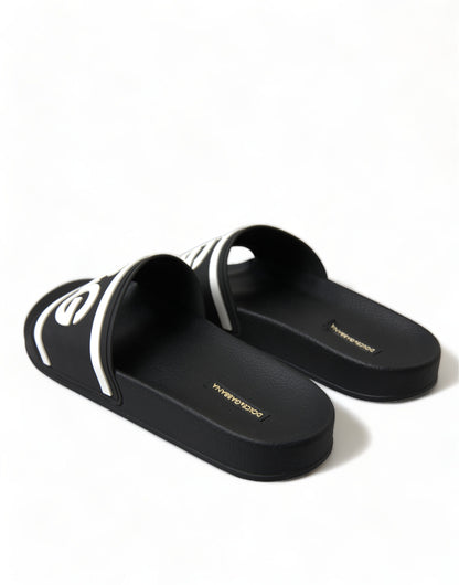 Dolce & Gabbana Black Rubber Sandals Slippers Beachwear Men Shoes