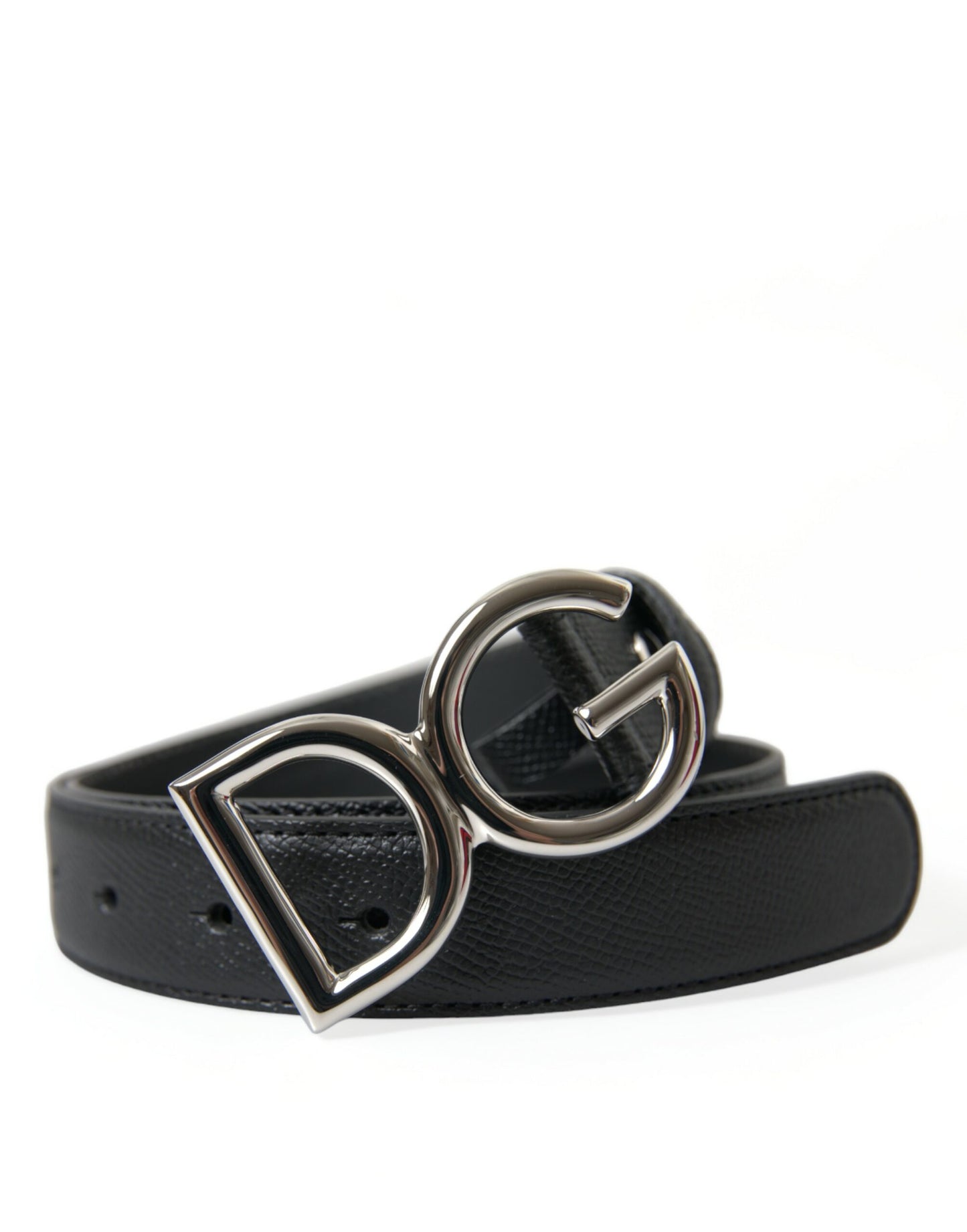 Dolce & Gabbana Black Leather Silver DG Logo Buckle Belt