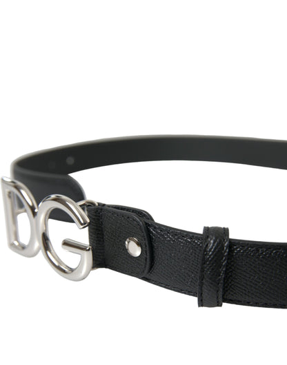 Dolce & Gabbana Black Leather Silver DG Logo Buckle Belt