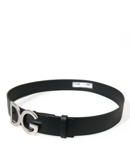 Dolce & Gabbana Black Leather Silver Logo Metal Buckle Belt