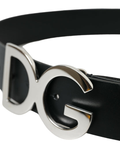 Dolce & Gabbana Black Leather Silver Logo Metal Buckle Belt