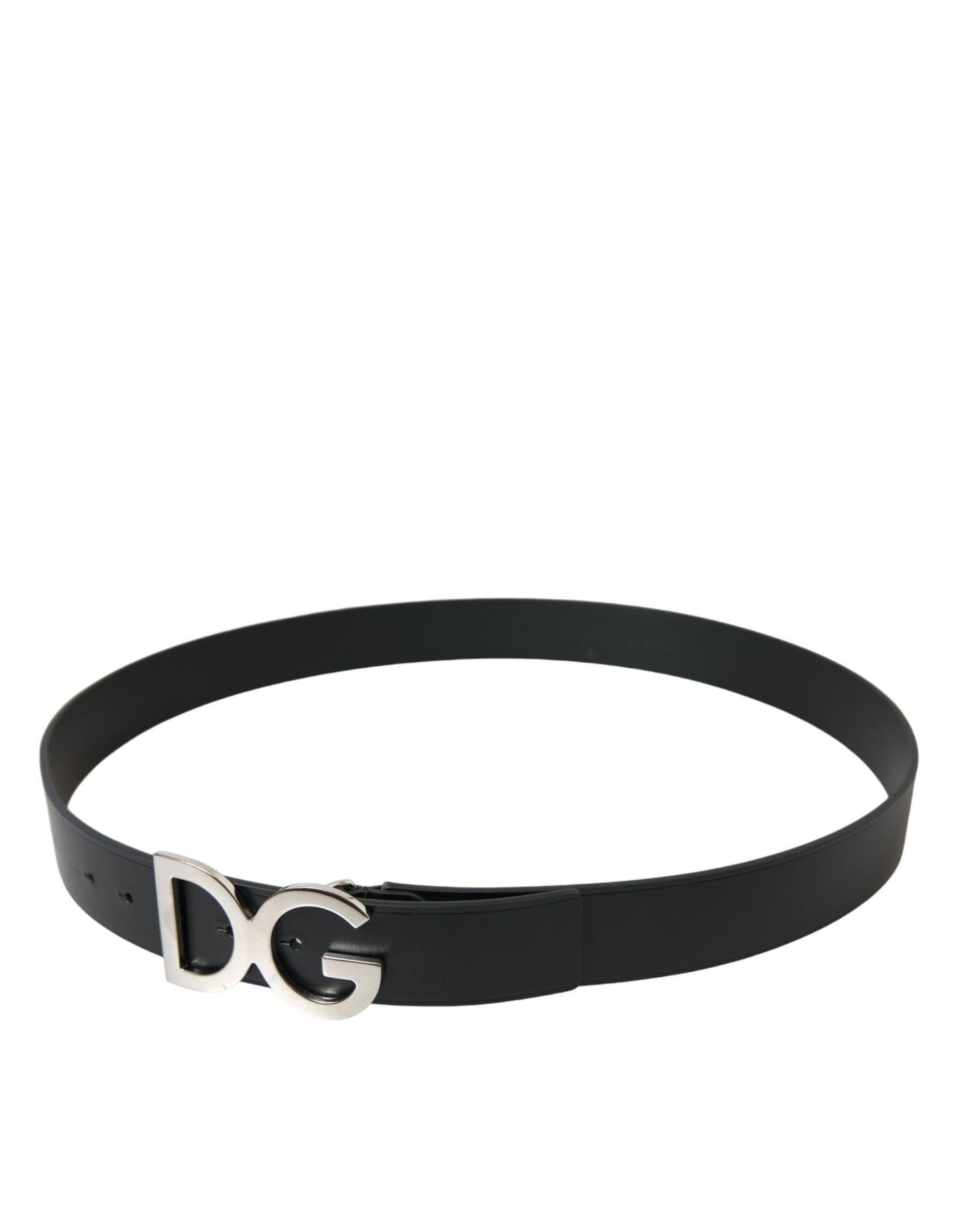 Dolce & Gabbana Black Calf Leather Silver Metal Buckle Belt