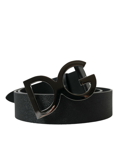 Dolce & Gabbana Black Leather Silver Logo Metal Buckle Belt