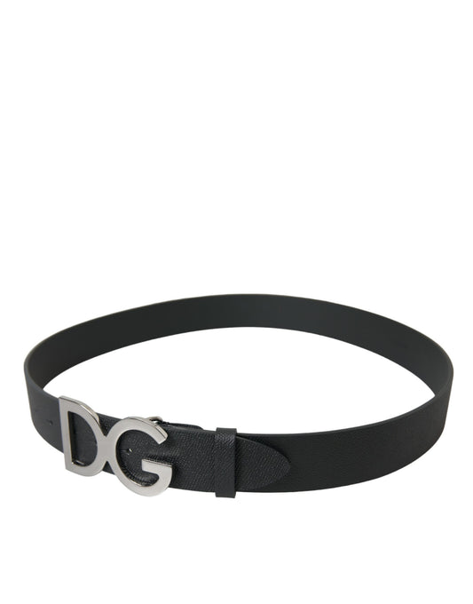 Dolce & Gabbana Black Leather Silver Logo Metal Buckle Belt