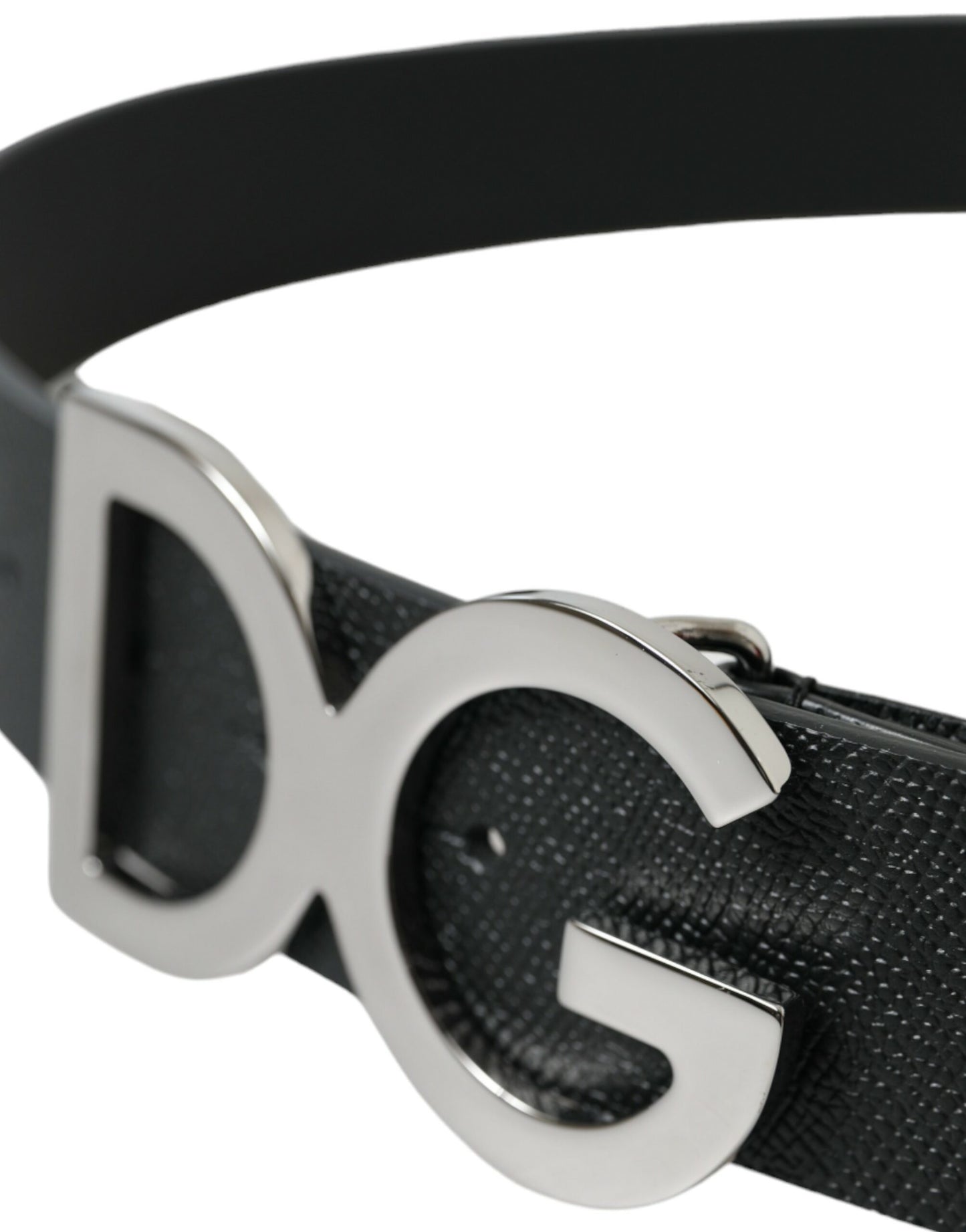 Dolce & Gabbana Black Leather Silver Logo Metal Buckle Belt