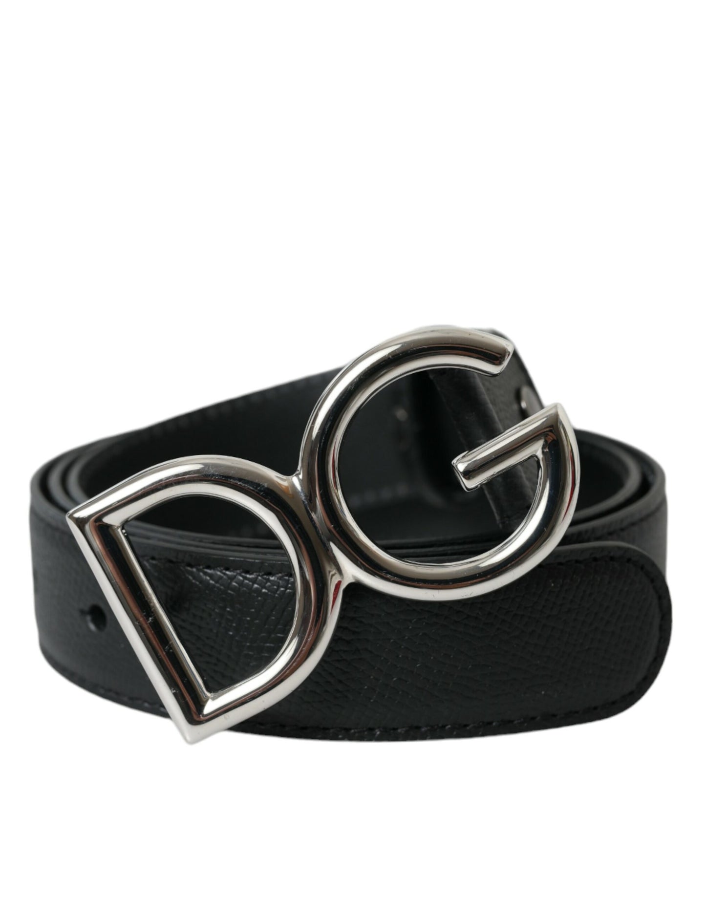 Dolce & Gabbana Black Leather Silver Metal Logo Buckle Belt