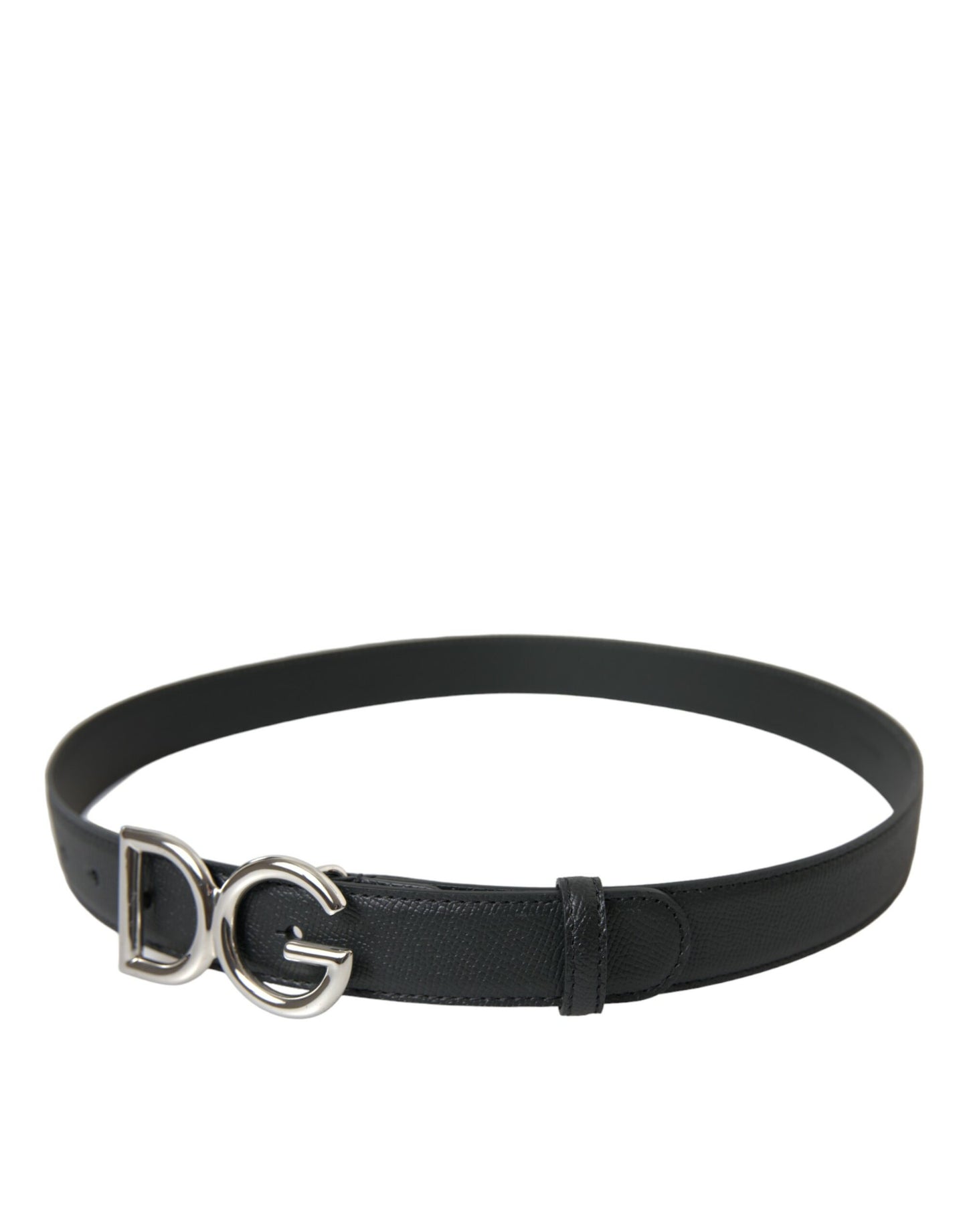 Dolce & Gabbana Black Leather Silver Metal Logo Buckle Belt