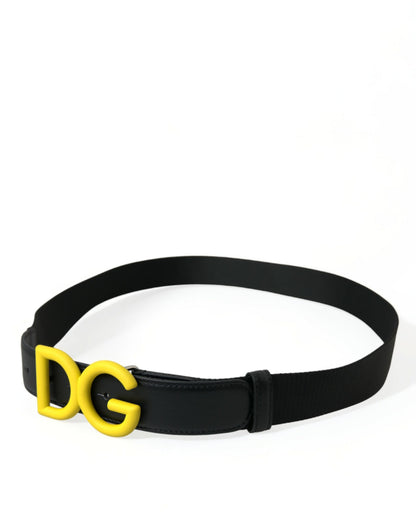 Dolce & Gabbana Yellow Nylon Logo Print Metal Buckle Belt