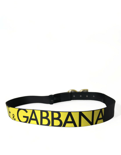 Dolce & Gabbana Yellow Nylon Logo Print Metal Buckle Belt