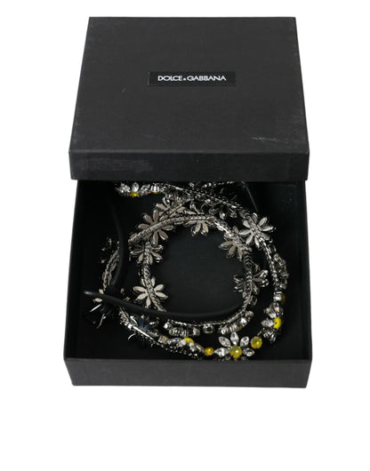 Dolce & Gabbana Black Daisy Crystal Dauphine Waist Belt