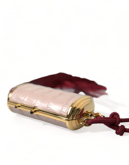 Dolce & Gabbana Pink Exotic Leather Mini Mirror Tassel Makeup Bag