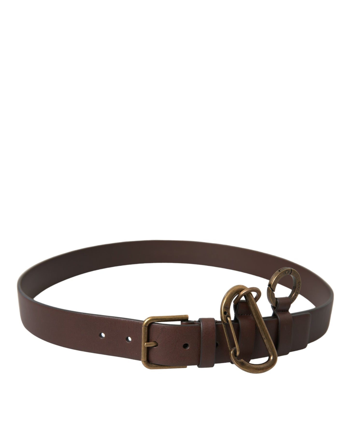 Dolce & Gabbana Brown Calf Leather Gold Metal Buckle Belt