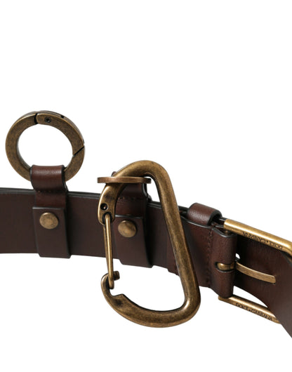 Dolce & Gabbana Brown Calf Leather Gold Metal Buckle Belt