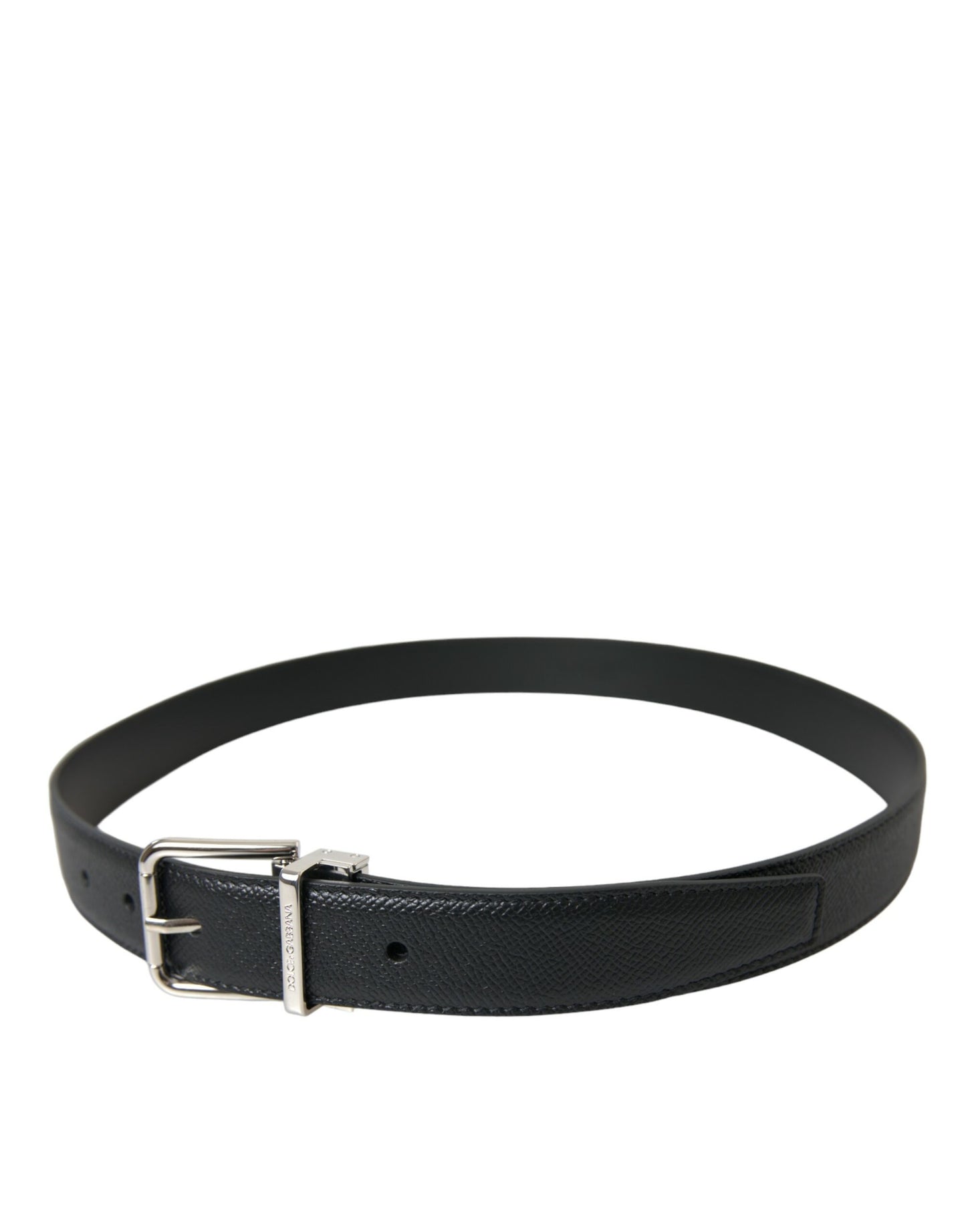 Dolce & Gabbana Black Calf Leather Silver Metal Buckle Belt