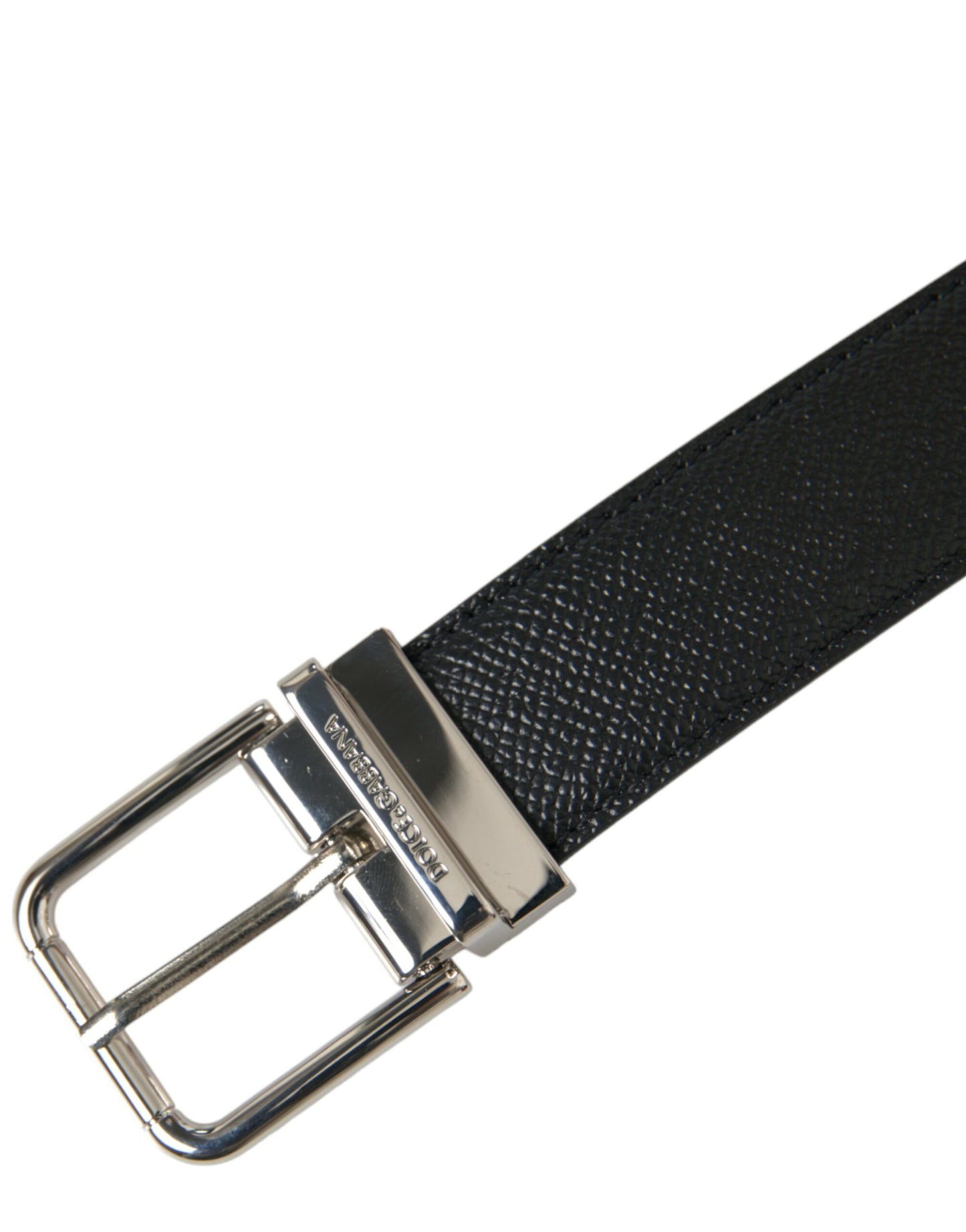 Dolce & Gabbana Black Calf Leather Silver Metal Buckle Belt